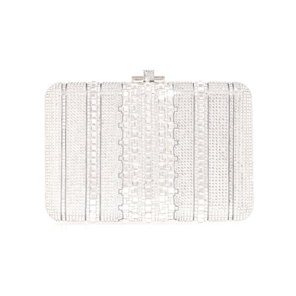 Judith Leiber Slim Slide Crystal Lattice Silver - Judith Leiber Crystal Clutch - Luxury Evening Bag - Shop at Luxury Shoes 