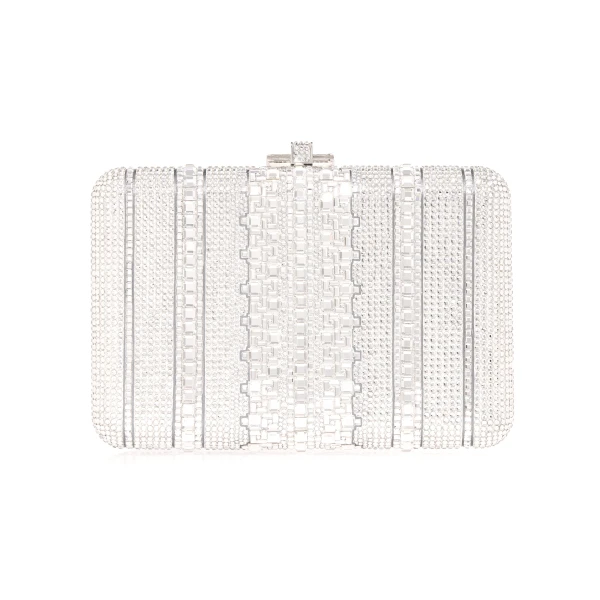 Judith Leiber Slim Slide Crystal Lattice Silver - Judith Leiber Crystal Clutch - Luxury Evening Bag - Shop at Luxury Shoes 
