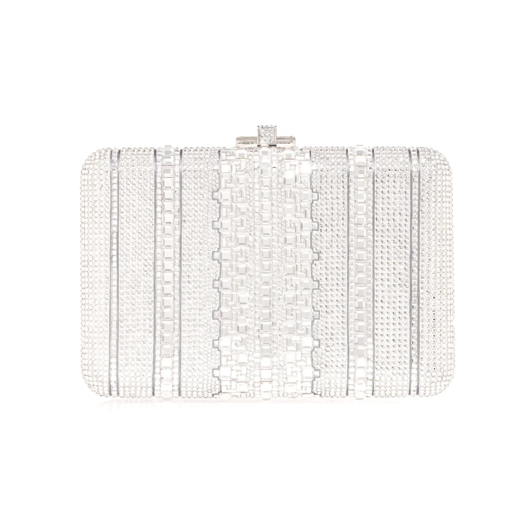 Judith Leiber Slim Slide Crystal Lattice Silver - Judith Leiber Crystal Clutch - Luxury Evening Bag - Shop at Luxury Shoes 