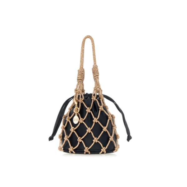 Judith Leiber Sparkle Net Pouch Gold Black - Judith Leiber Crystal Clutch - Luxury Evening Bag - Shop at Luxury Shoes 