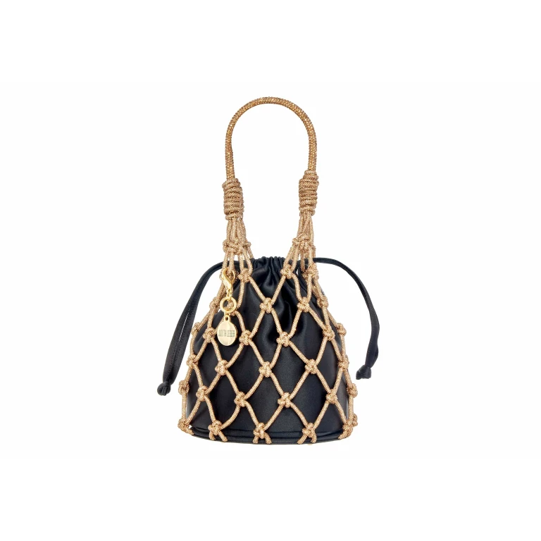 Judith Leiber Sparkle Net Pouch Gold Black - Judith Leiber Crystal Clutch - Luxury Evening Bag - Shop at Luxury Shoes 