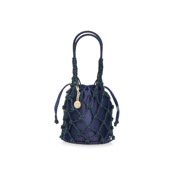 Judith Leiber Sparkle Net Pouch Navy - Judith Leiber Crystal Clutch - Luxury Evening Bag - Shop at Luxury Shoes 