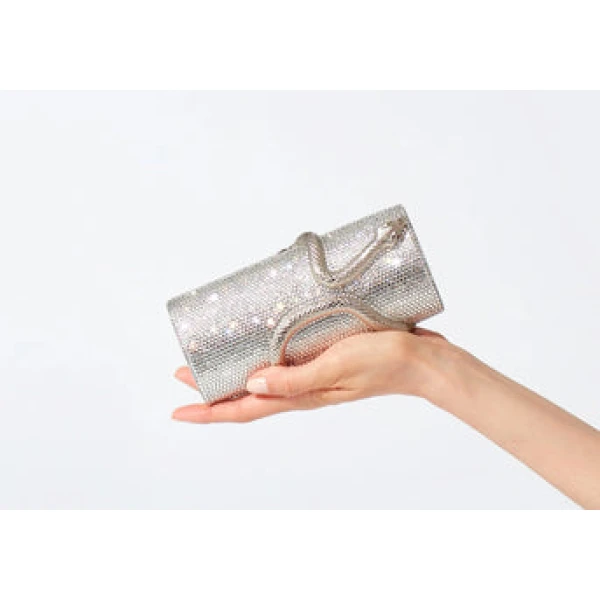 Judith Leiber Spiral Snake Cylinder Silver - Judith Leiber Crystal Clutch - Luxury Evening Bag - Shop at Luxury Shoes 