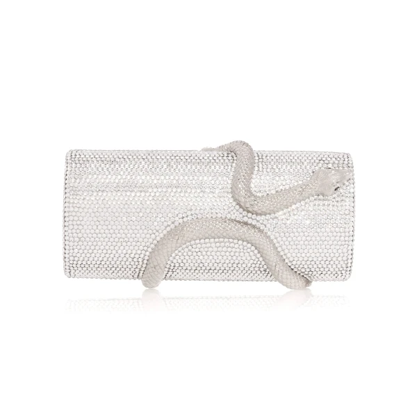 Judith Leiber Spiral Snake Cylinder Silver - Judith Leiber Crystal Clutch - Luxury Evening Bag - Shop at Luxury Shoes 