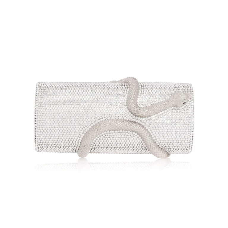 Judith Leiber Spiral Snake Cylinder Silver - Judith Leiber Crystal Clutch - Luxury Evening Bag - Shop at Luxury Shoes 