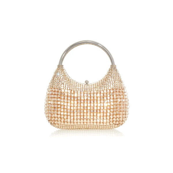 Judith Leiber Top Handle Squares Champagne - Judith Leiber Crystal Clutch - Luxury Evening Bag - Shop at Luxury Shoes 