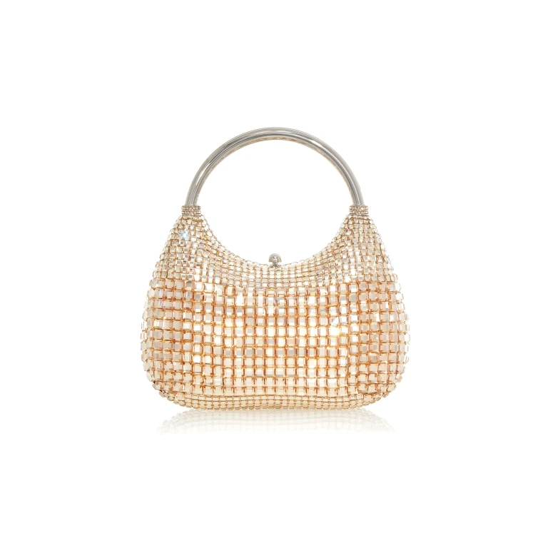 Judith Leiber Top Handle Squares Champagne - Judith Leiber Crystal Clutch - Luxury Evening Bag - Shop at Luxury Shoes 