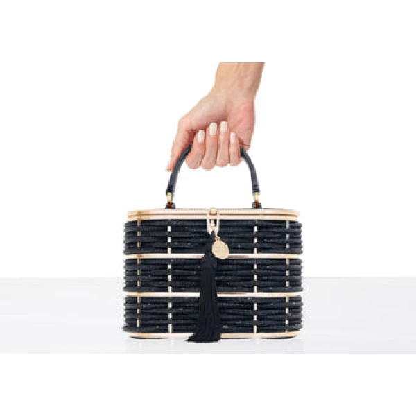 Judith Leiber Willow Crystal Woven Top Handle Black - Judith Leiber Crystal Clutch - Luxury Evening Bag - Shop at Luxury Shoes 