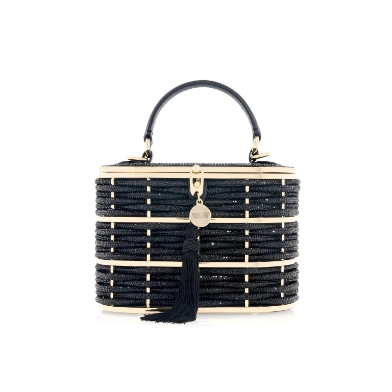 Judith Leiber Willow Crystal Woven Top Handle Black - Judith Leiber Crystal Clutch - Luxury Evening Bag - Shop at Luxury Shoes 