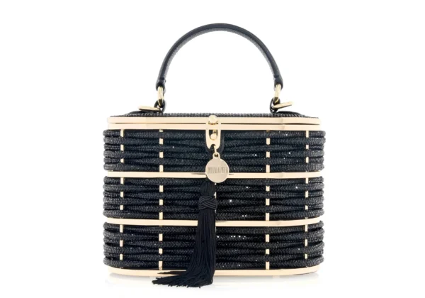 Judith Leiber Willow Crystal Woven Top Handle Black - Judith Leiber Crystal Clutch - Luxury Evening Bag - Shop at Luxury Shoes 