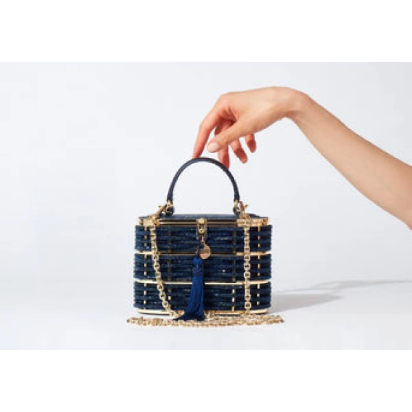 Judith Leiber Willow Crystal Woven Top Handle Navy - Judith Leiber Crystal Clutch - Luxury Evening Bag - Shop at Luxury Shoes 