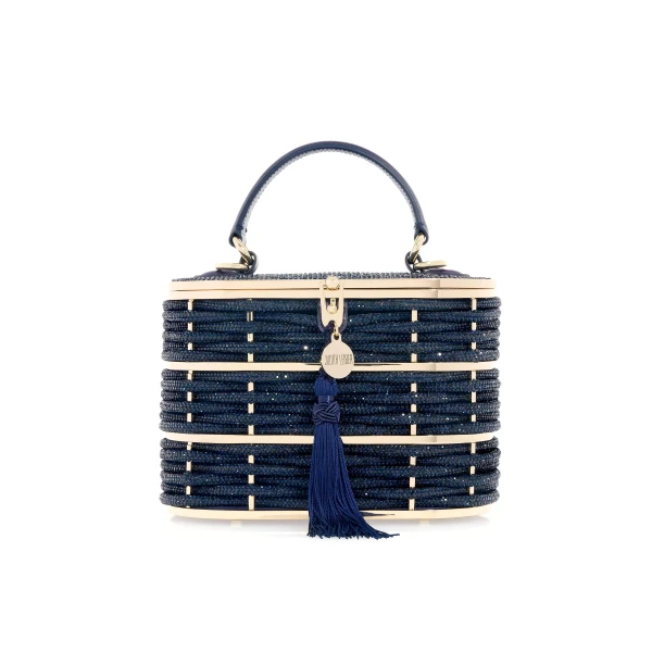 Judith Leiber Willow Crystal Woven Top Handle Navy - Judith Leiber Crystal Clutch - Luxury Evening Bag - Shop at Luxury Shoes 