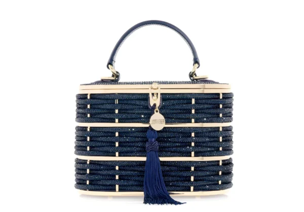 Judith Leiber Willow Crystal Woven Top Handle Navy - Judith Leiber Crystal Clutch - Luxury Evening Bag - Shop at Luxury Shoes 
