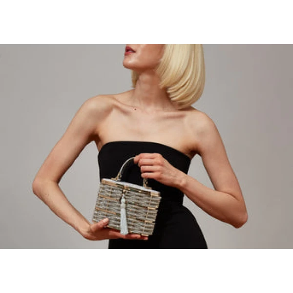 Judith Leiber Willow Crystal Woven Top Handle Silver - Judith Leiber Crystal Clutch - Luxury Evening Bag - Shop at Luxury Shoes 