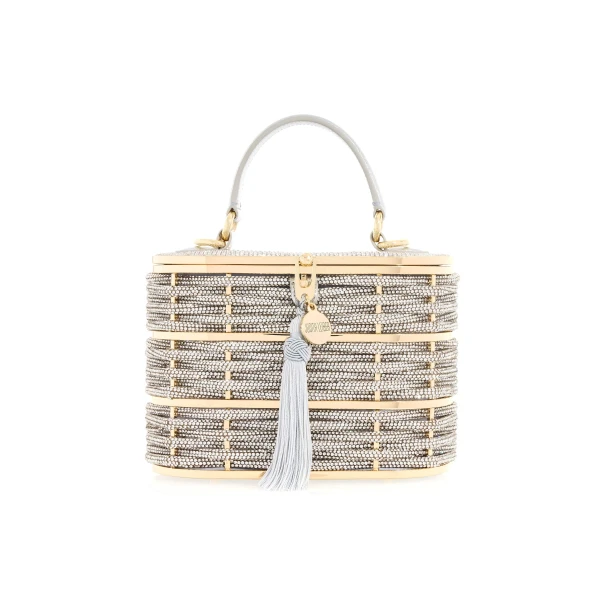 Judith Leiber Willow Crystal Woven Top Handle Silver - Judith Leiber Crystal Clutch - Luxury Evening Bag - Shop at Luxury Shoes 