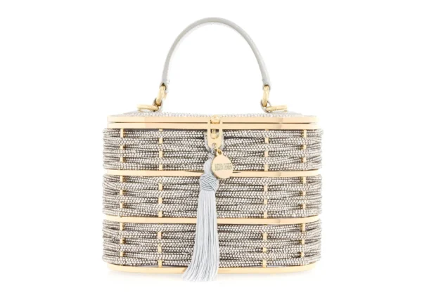 Judith Leiber Willow Crystal Woven Top Handle Silver - Judith Leiber Crystal Clutch - Luxury Evening Bag - Shop at Luxury Shoes 