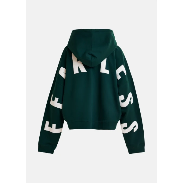 Essentiel Antwerp Khaki and white oversized cotton hoodie with "fearless"-print - Essentiel Antwerp Hoodies - Colorful Belgian Design - Shop at Luxury Shoes 