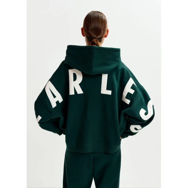 Essentiel Antwerp Khaki and white oversized cotton hoodie with "fearless"-print - Essentiel Antwerp Hoodies - Colorful Belgian Design - Shop at Luxury Shoes 