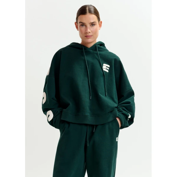 Essentiel Antwerp Khaki and white oversized cotton hoodie with "fearless"-print - Essentiel Antwerp Hoodies - Colorful Belgian Design - Shop at Luxury Shoes 