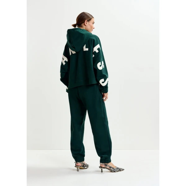 Essentiel Antwerp Khaki and white oversized cotton hoodie with "fearless"-print - Essentiel Antwerp Hoodies - Colorful Belgian Design - Shop at Luxury Shoes 