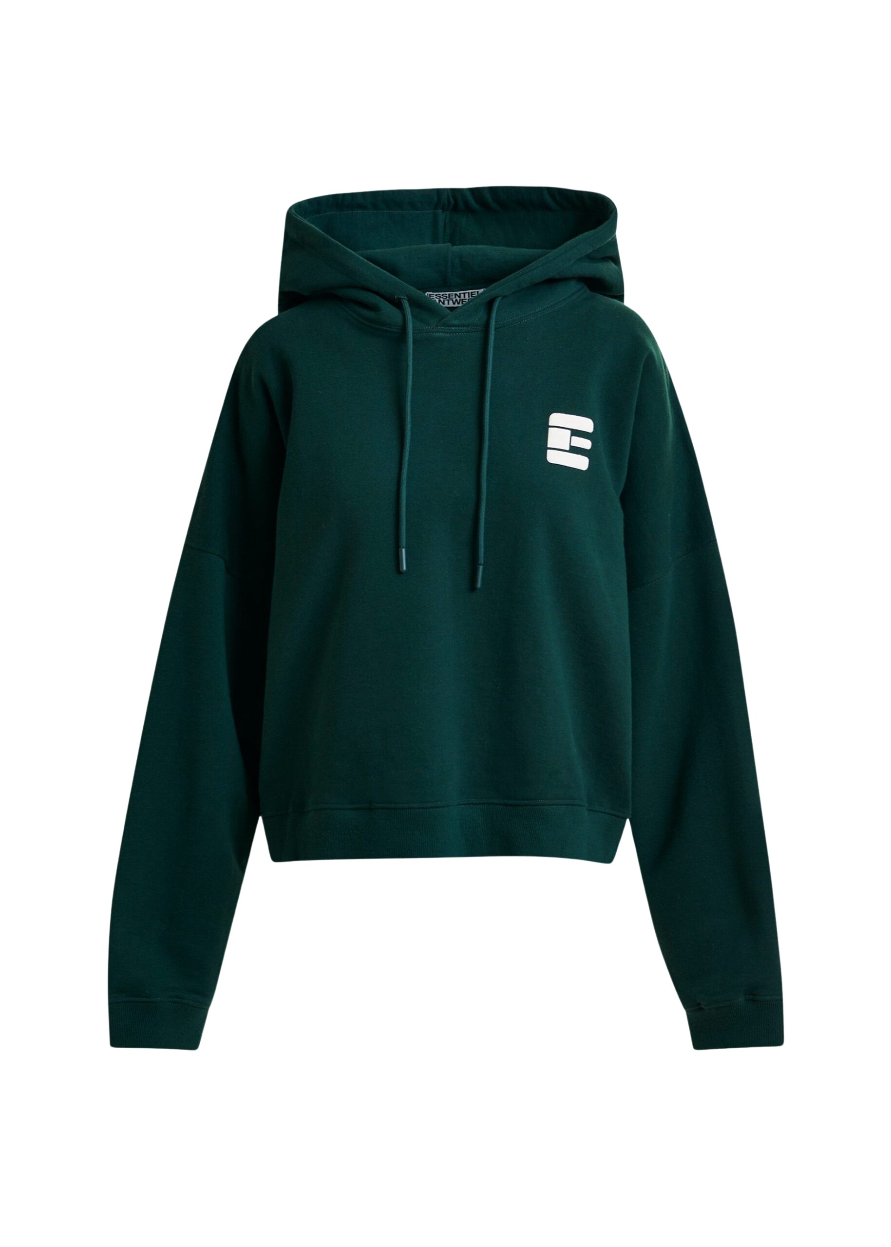 Essentiel Antwerp Khaki and white oversized cotton hoodie with "fearless"-print - Essentiel Antwerp Hoodies - Colorful Belgian Design - Shop at Luxury Shoes 