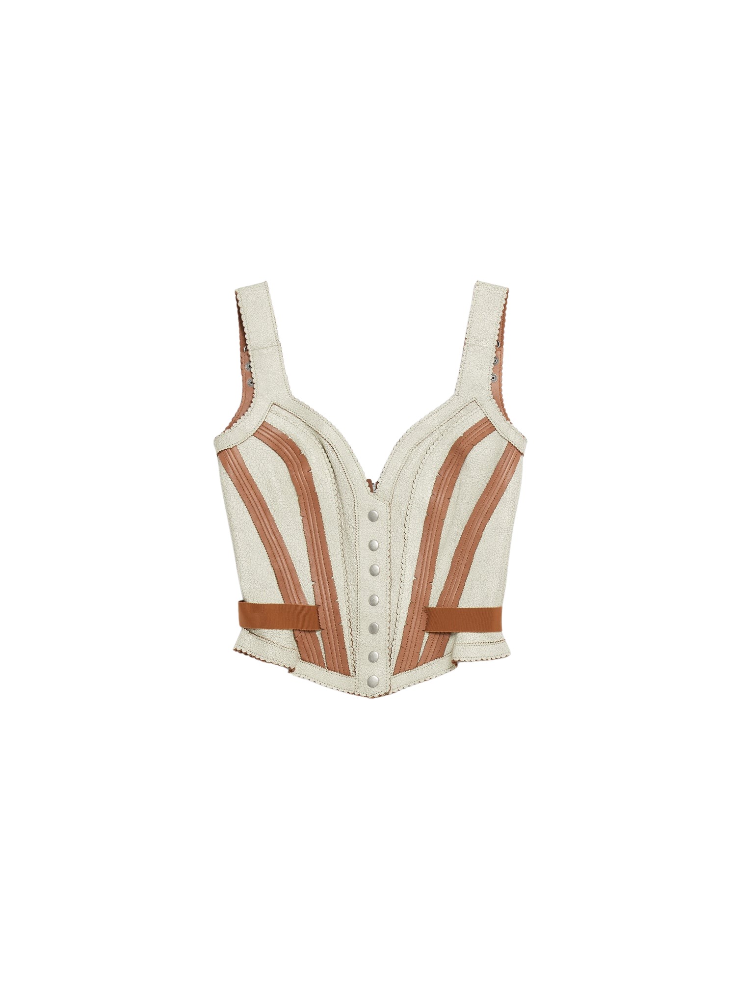knwls Scallop Leather Corset Ivory Top