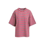 Essentiel Antwerp Light blue and red striped rhinestone-embellished oversized cotton T-shirt - Essentiel Antwerp Shirts - Colorful Belgian Design - Shop at Luxury Shoes 
