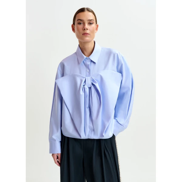 Essentiel Antwerp Light blue bow-detailed cotton-blend shirt - Essentiel Antwerp Shirts - Colorful Belgian Design - Shop at Luxury Shoes 