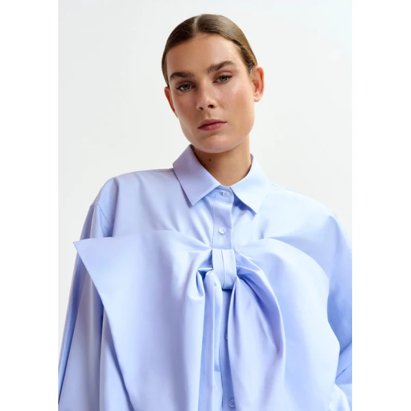 Essentiel Antwerp Light blue bow-detailed cotton-blend shirt - Essentiel Antwerp Shirts - Colorful Belgian Design - Shop at Luxury Shoes 
