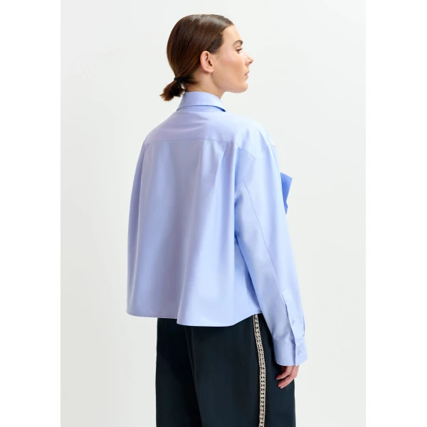 Essentiel Antwerp Light blue bow-detailed cotton-blend shirt - Essentiel Antwerp Shirts - Colorful Belgian Design - Shop at Luxury Shoes 