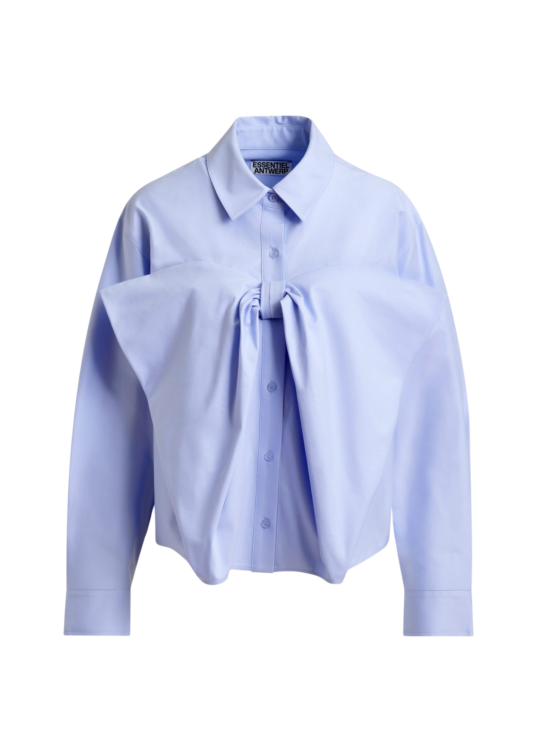 Essentiel Antwerp Light blue bow-detailed cotton-blend shirt