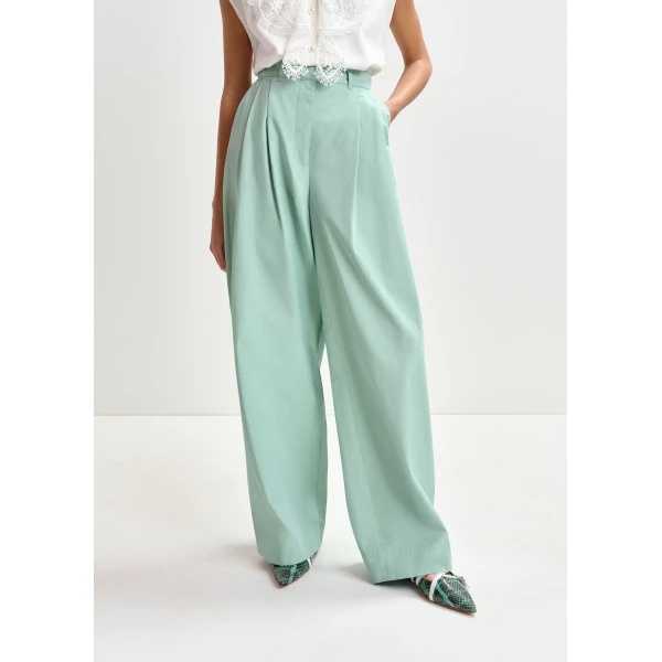 Essentiel Antwerp Light blue cotton wide-leg pants - Essentiel Antwerp Pants - Colorful Belgian Design - Shop at Luxury Shoes 