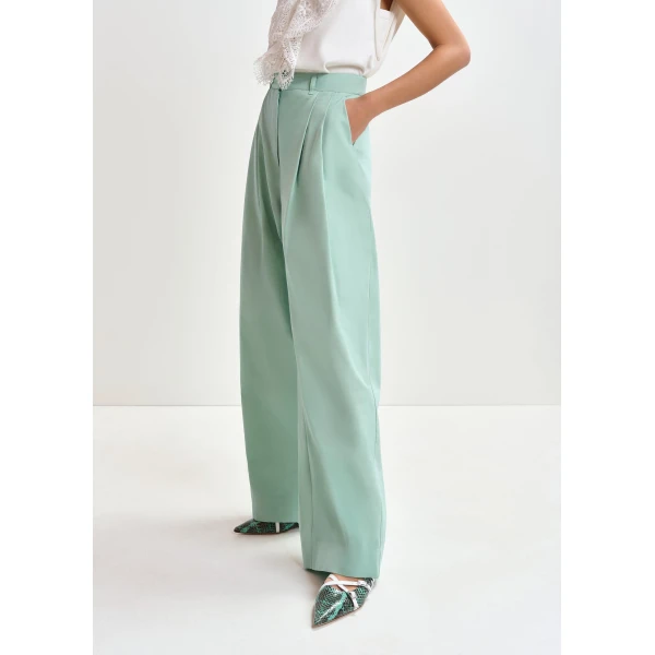 Essentiel Antwerp Light blue cotton wide-leg pants - Essentiel Antwerp Pants - Colorful Belgian Design - Shop at Luxury Shoes 