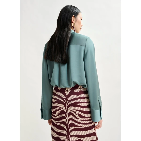 Essentiel Antwerp Light blue oversized satin shirt with button placket - Essentiel Antwerp Shirts - Colorful Belgian Design - Shop at Luxury Shoes 