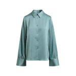Essentiel Antwerp Light blue oversized satin shirt with button placket - Essentiel Antwerp Shirts - Colorful Belgian Design - Shop at Luxury Shoes 