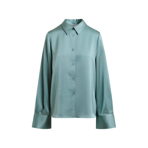 Essentiel Antwerp Light blue oversized satin shirt with button placket - Essentiel Antwerp Shirts - Colorful Belgian Design - Shop at Luxury Shoes 