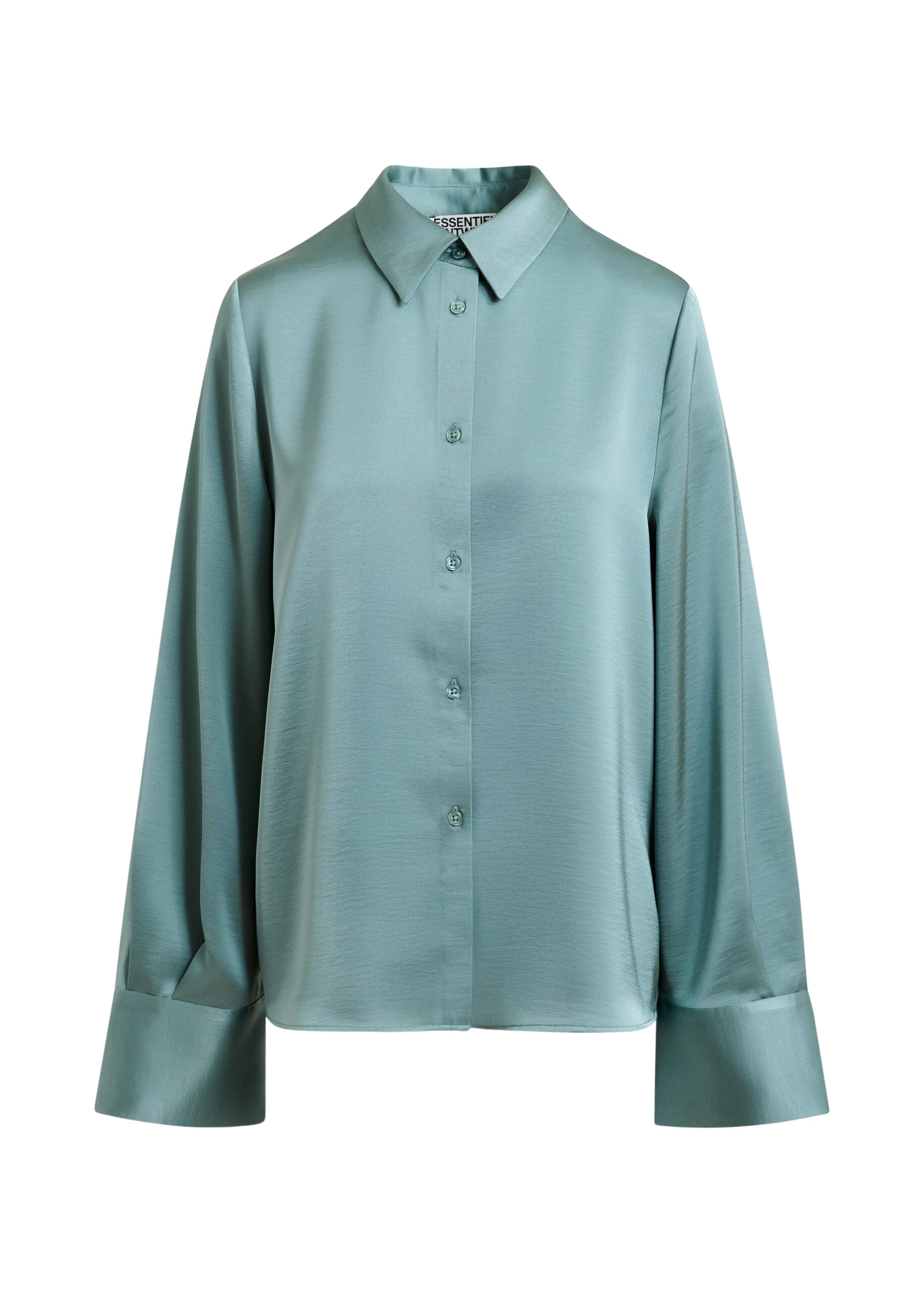 Essentiel Antwerp Light blue oversized satin shirt with button placket