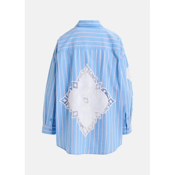 red and white striped cotton shirt with lace patchwork - Essentiel Antwerp Shirts - Colorful Belgian Design - Shop at Luxury Shoes 