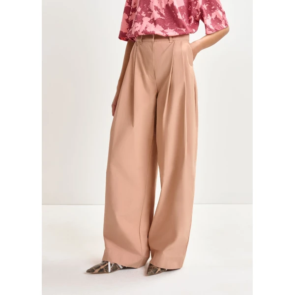 Essentiel Antwerp Light brown cotton wide-leg pants - Essentiel Antwerp Pants - Colorful Belgian Design - Shop at Luxury Shoes 