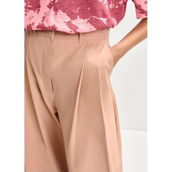 Essentiel Antwerp Light brown cotton wide-leg pants - Essentiel Antwerp Pants - Colorful Belgian Design - Shop at Luxury Shoes 