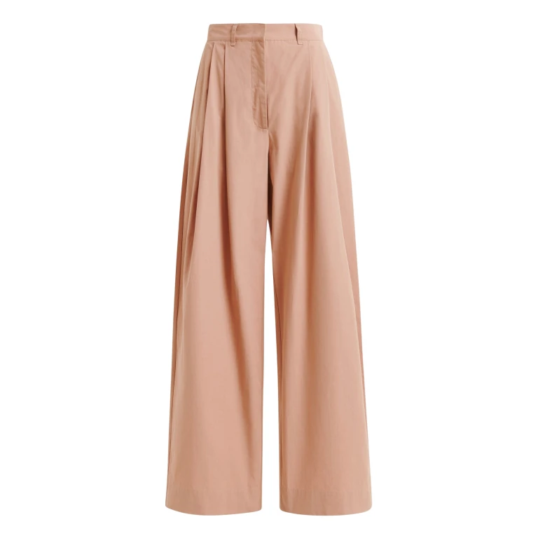 Essentiel Antwerp Light brown cotton wide-leg pants - Essentiel Antwerp Pants - Colorful Belgian Design - Shop at Luxury Shoes 