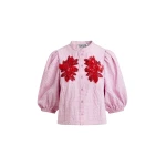 Essentiel Antwerp Light pink and red floral sequin and bead-embellished shirt with voluminous sleeves - Essentiel Antwerp Shirts - Colorful Belgian Design - Shop at Luxury Shoes 