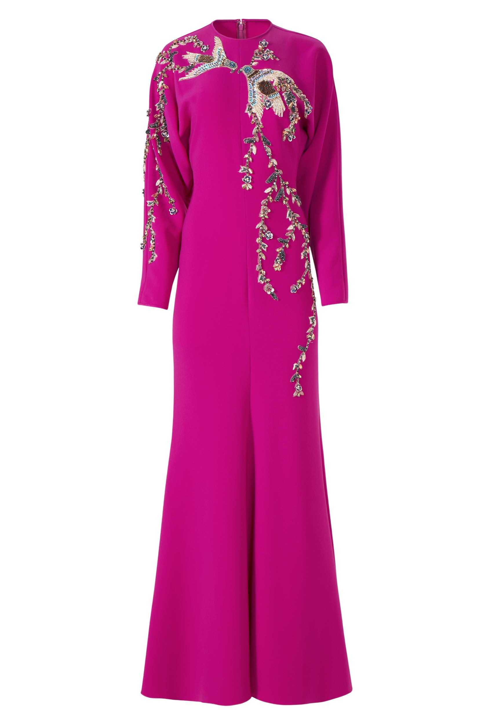 Costarellos Marla Crepe Crystal Appliqué Gown