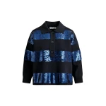 Essentiel Antwerp Navy and blue striped sequin-embellished polo - Essentiel Antwerp Tops - Colorful Belgian Design - Shop at Luxury Shoes 