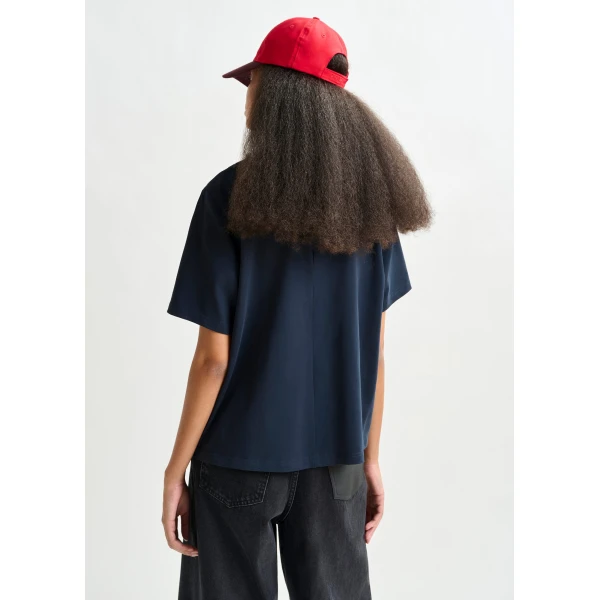 Essentiel Antwerp Navy and silver cotton T-shirt with metallic pearl-style embellishments - Essentiel Antwerp Shirts - Colorful Belgian Design - Shop at Luxury Shoes 