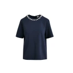 Essentiel Antwerp Navy and silver cotton T-shirt with metallic pearl-style embellishments - Essentiel Antwerp Shirts - Colorful Belgian Design - Shop at Luxury Shoes 