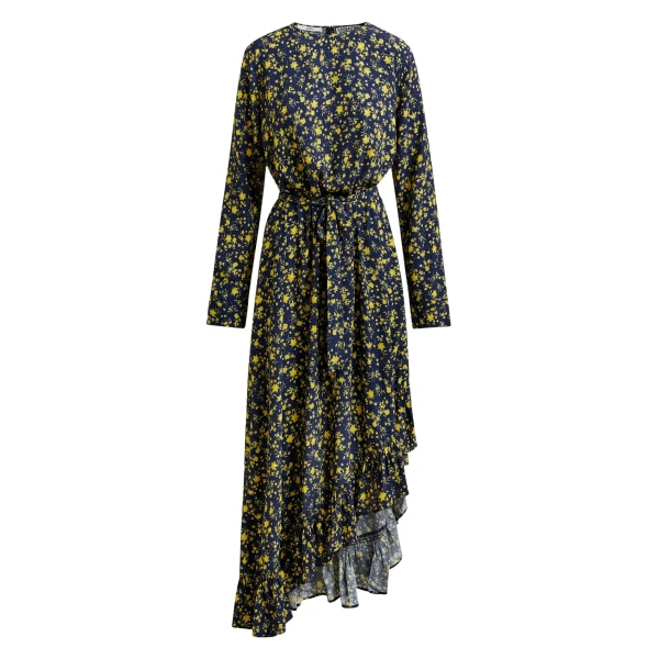 Essentiel Antwerp Navy and yellow asymmetrical floral midi dress - Essentiel Antwerp Dresses - Colorful Belgian Design - Shop at Luxury Shoes 
