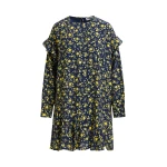 Essentiel Antwerp Navy and yellow floral minidress with ruffle details - Essentiel Antwerp Dresses - Colorful Belgian Design - Shop at Luxury Shoes 