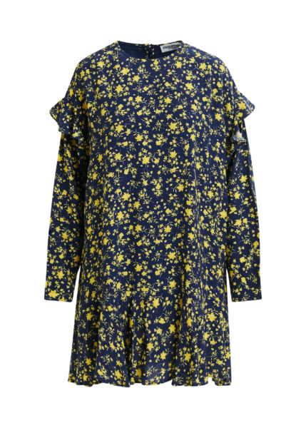 Essentiel Antwerp Navy and yellow floral minidress with ruffle details - Essentiel Antwerp Dresses - Colorful Belgian Design - Shop at Luxury Shoes 