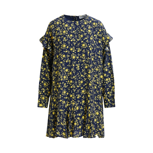 Essentiel Antwerp Navy and yellow floral minidress with ruffle details - Essentiel Antwerp Dresses - Colorful Belgian Design - Shop at Luxury Shoes 